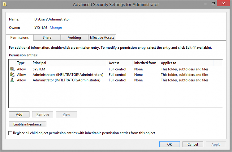 How do I prevent all users access to the local Admin's My Documents-perms.png
